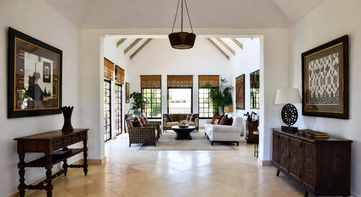 African entryway interior design - featuring african style furniture, decor, colors, and layout ideas for your entryway