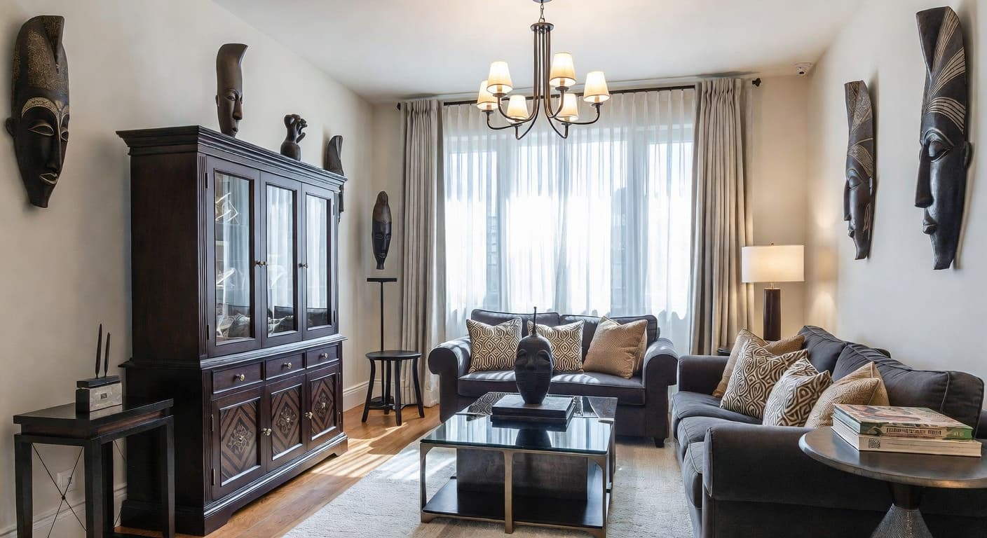 African music room interior design - featuring african style furniture, decor, colors, and layout ideas for your music room