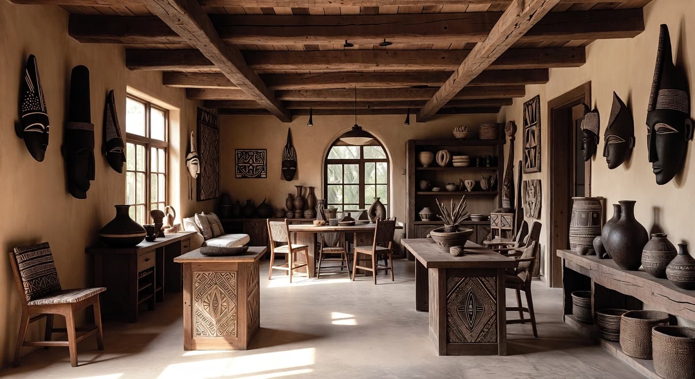 African workshop interior design - featuring african style furniture, decor, colors, and layout ideas for your workshop