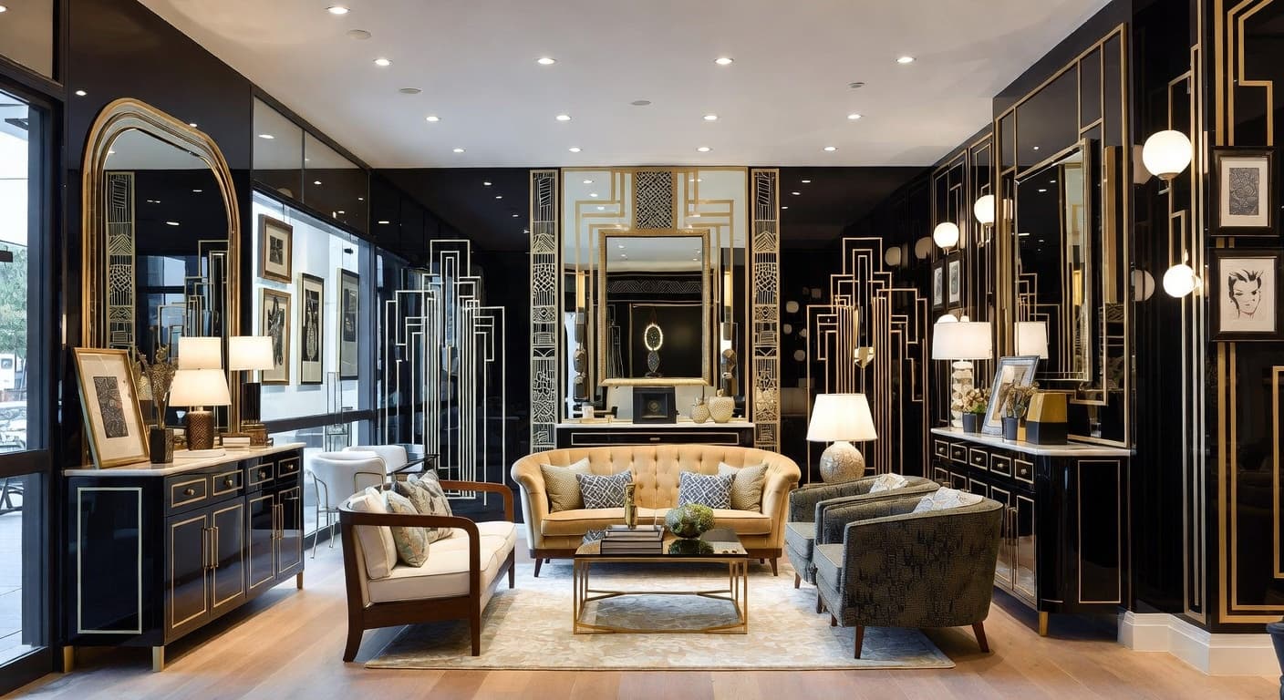 Art Deco garage interior interior design - featuring art deco style furniture, decor, colors, and layout ideas for your garage interior