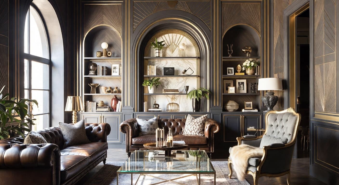 Art Deco pet room interior design - featuring art deco style furniture, decor, colors, and layout ideas for your pet room