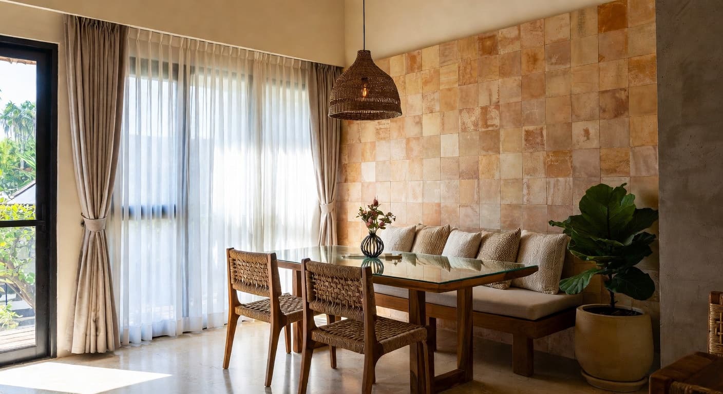 Balinese breakfast nook interior design - featuring balinese style furniture, decor, colors, and layout ideas for your breakfast nook