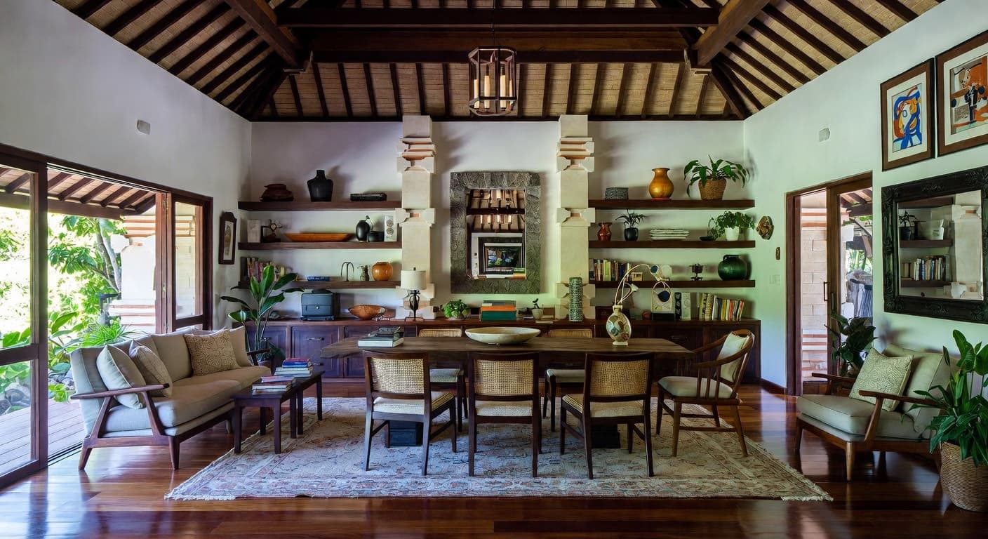 Balinese craft room / studio interior design - featuring balinese style furniture, decor, colors, and layout ideas for your craft room / studio