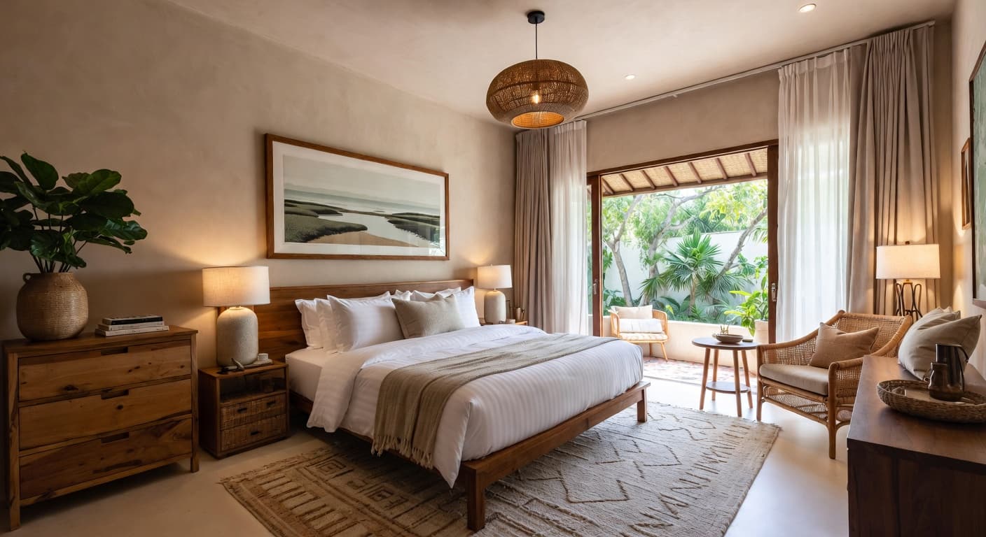 Balinese guest room interior design - featuring balinese style furniture, decor, colors, and layout ideas for your guest room