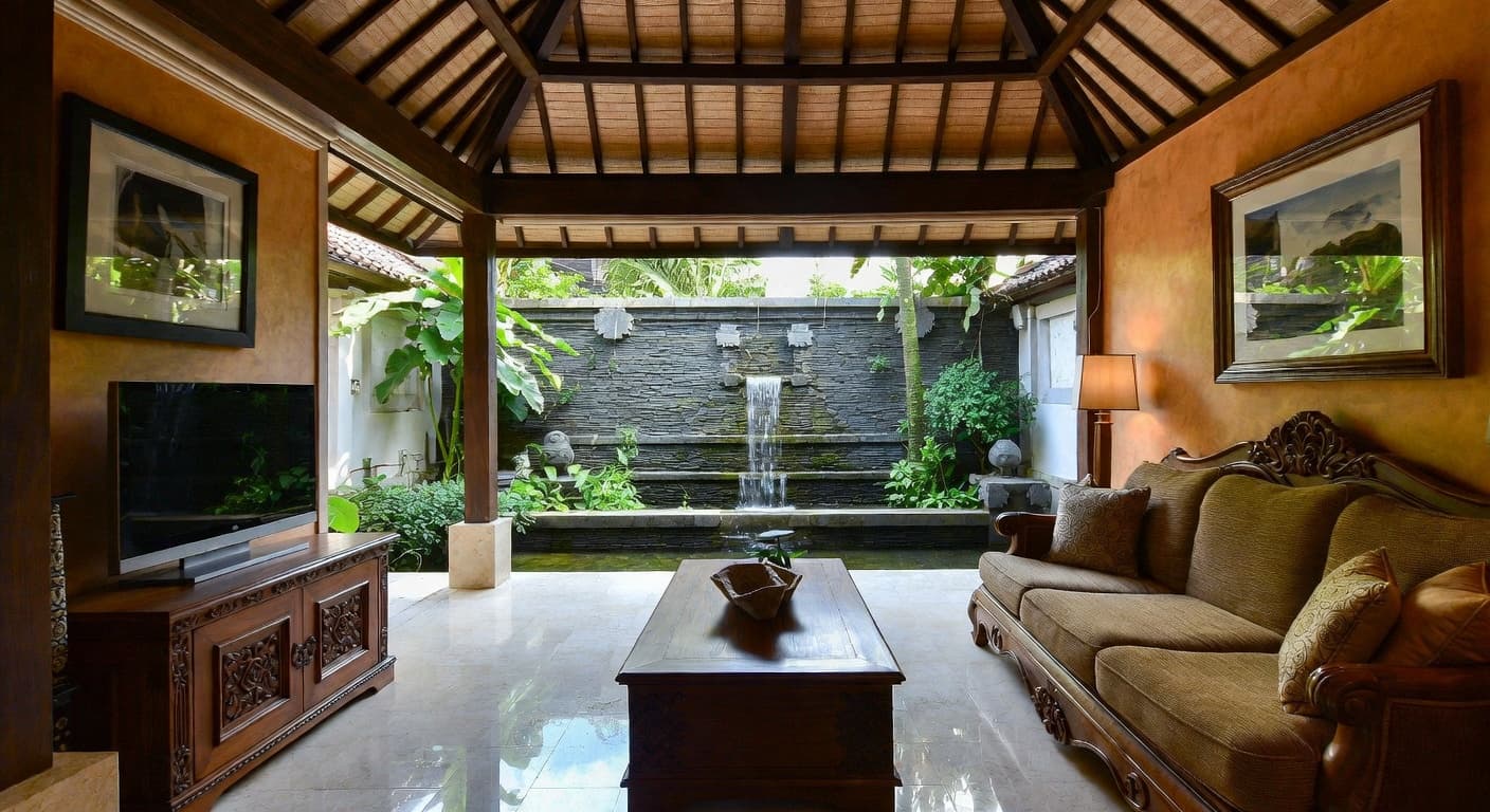 Balinese pet room interior design - featuring balinese style furniture, decor, colors, and layout ideas for your pet room