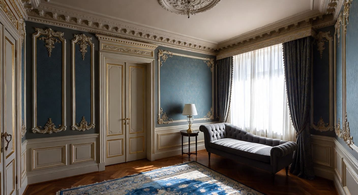 Baroque meditation space interior design - featuring baroque style furniture, decor, colors, and layout ideas for your meditation space