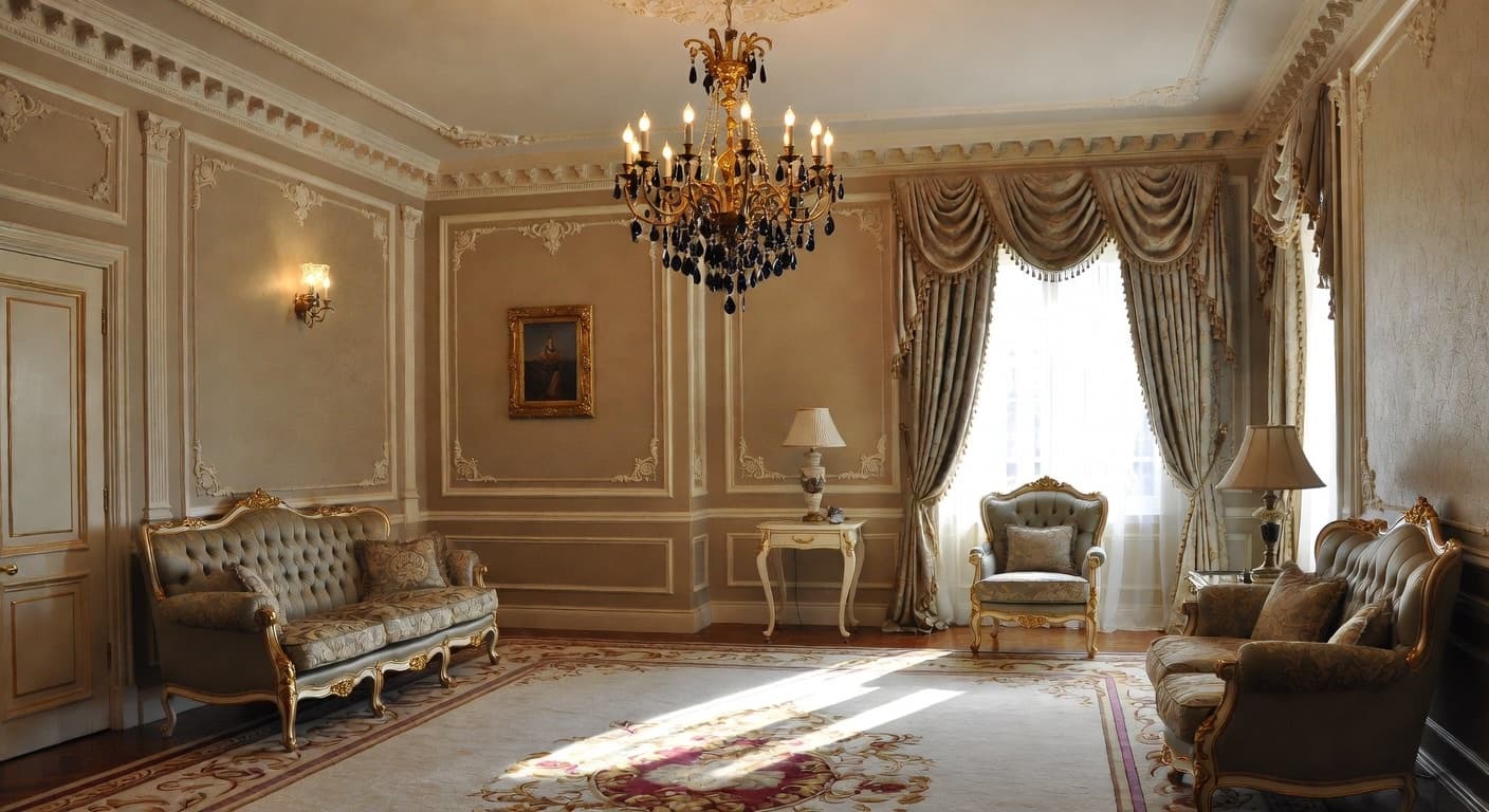 Baroque pet room interior design - featuring baroque style furniture, decor, colors, and layout ideas for your pet room