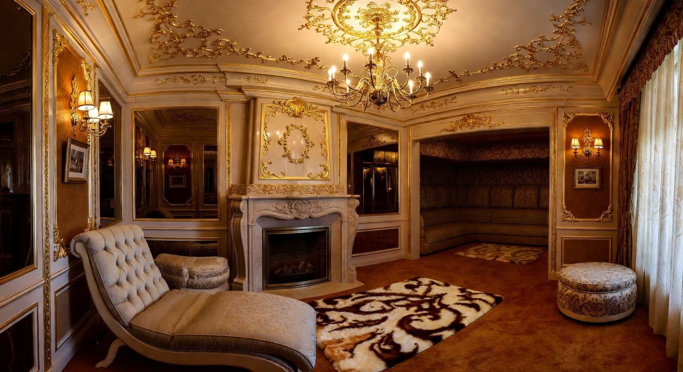 Baroque sauna / spa room interior design - featuring baroque style furniture, decor, colors, and layout ideas for your sauna / spa room