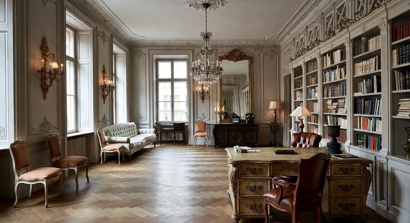 Baroque workshop interior design - featuring baroque style furniture, decor, colors, and layout ideas for your workshop