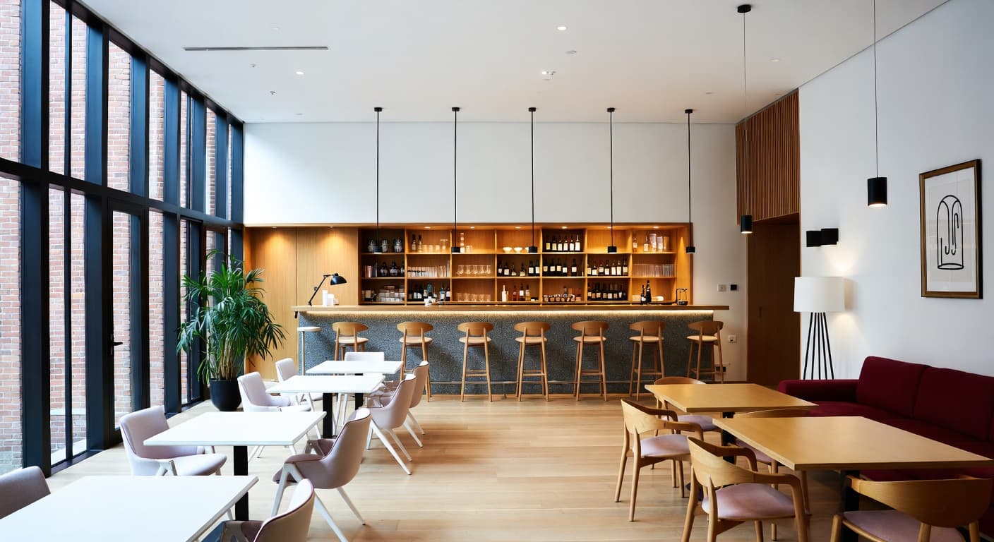 Bauhaus bar room interior design - featuring bauhaus style furniture, decor, colors, and layout ideas for your bar room