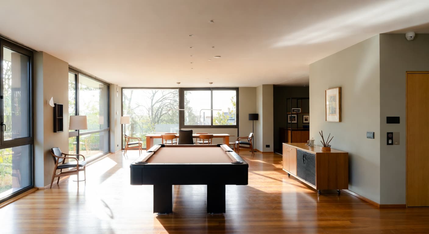 Bauhaus billiards room interior design - featuring bauhaus style furniture, decor, colors, and layout ideas for your billiards room