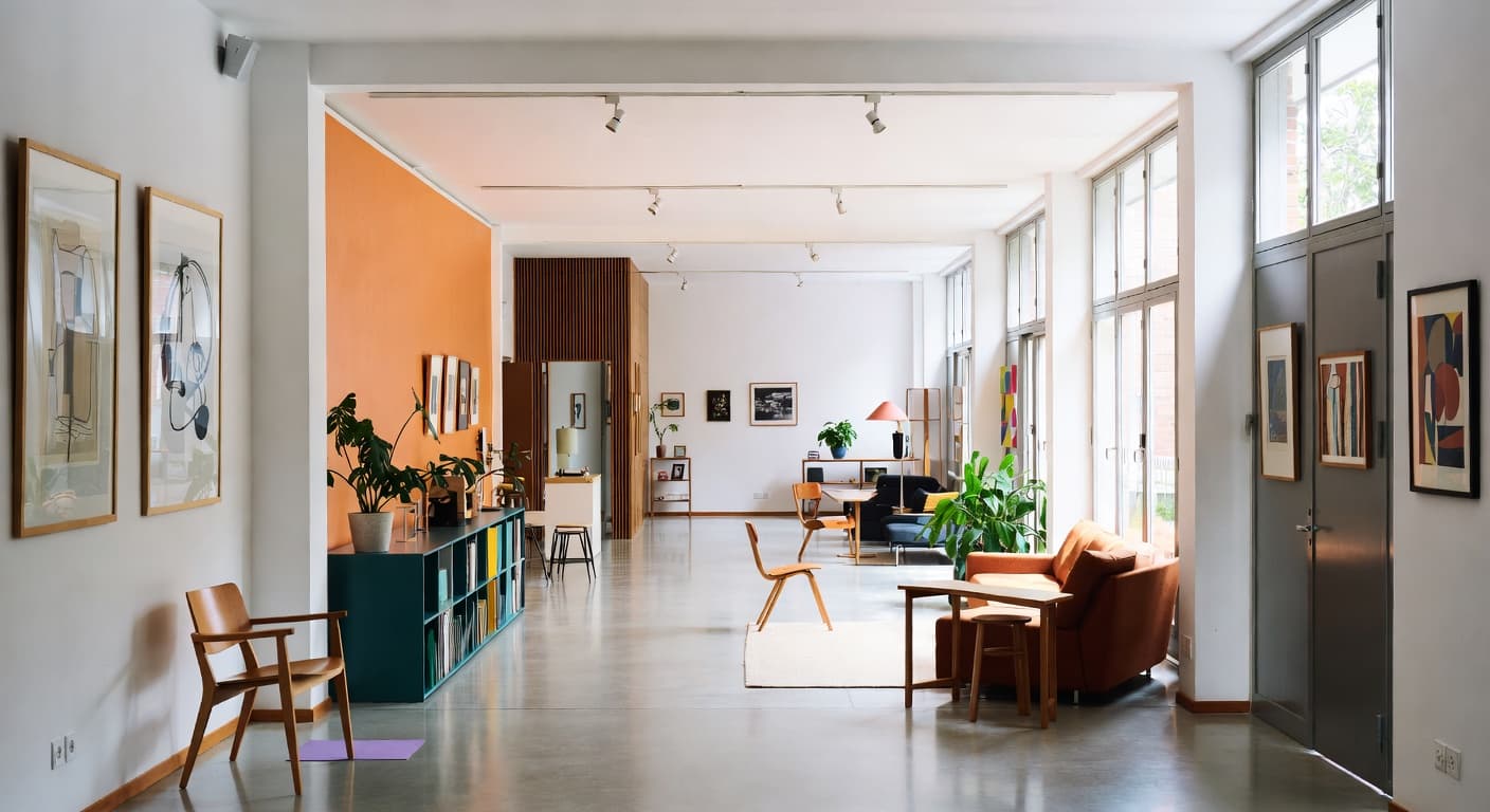 Bauhaus gallery / art display interior design - featuring bauhaus style furniture, decor, colors, and layout ideas for your gallery / art display