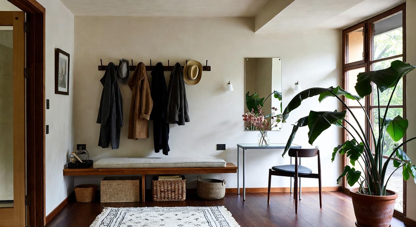 Bauhaus mudroom interior design - featuring bauhaus style furniture, decor, colors, and layout ideas for your mudroom