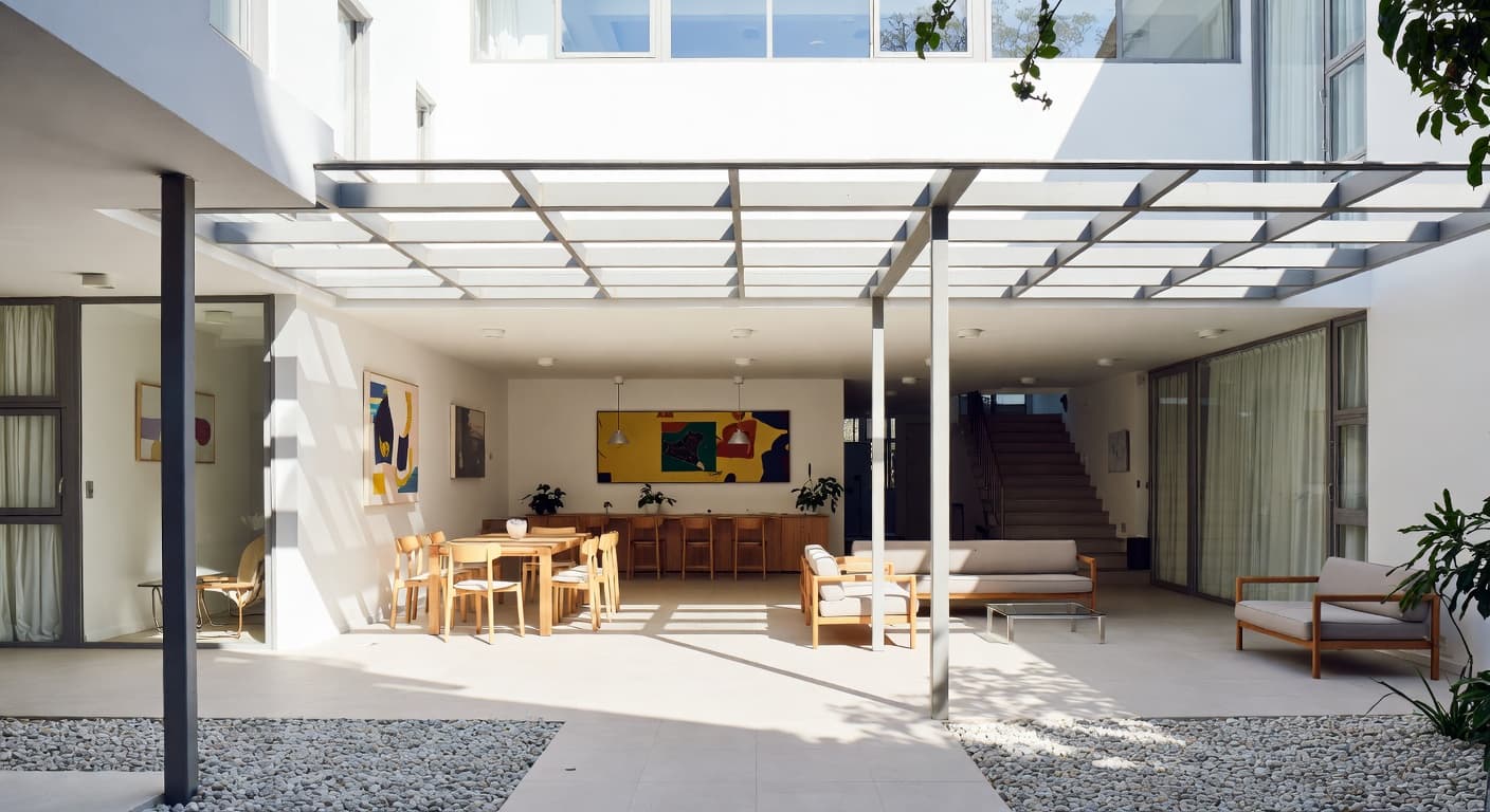 Bauhaus outdoor space interior design - featuring bauhaus style furniture, decor, colors, and layout ideas for your outdoor space