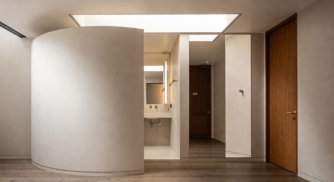 Bauhaus powder room interior design - featuring bauhaus style furniture, decor, colors, and layout ideas for your powder room