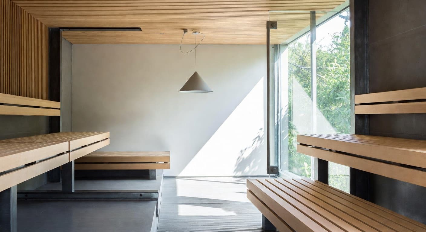 Bauhaus sauna / spa room interior design - featuring bauhaus style furniture, decor, colors, and layout ideas for your sauna / spa room