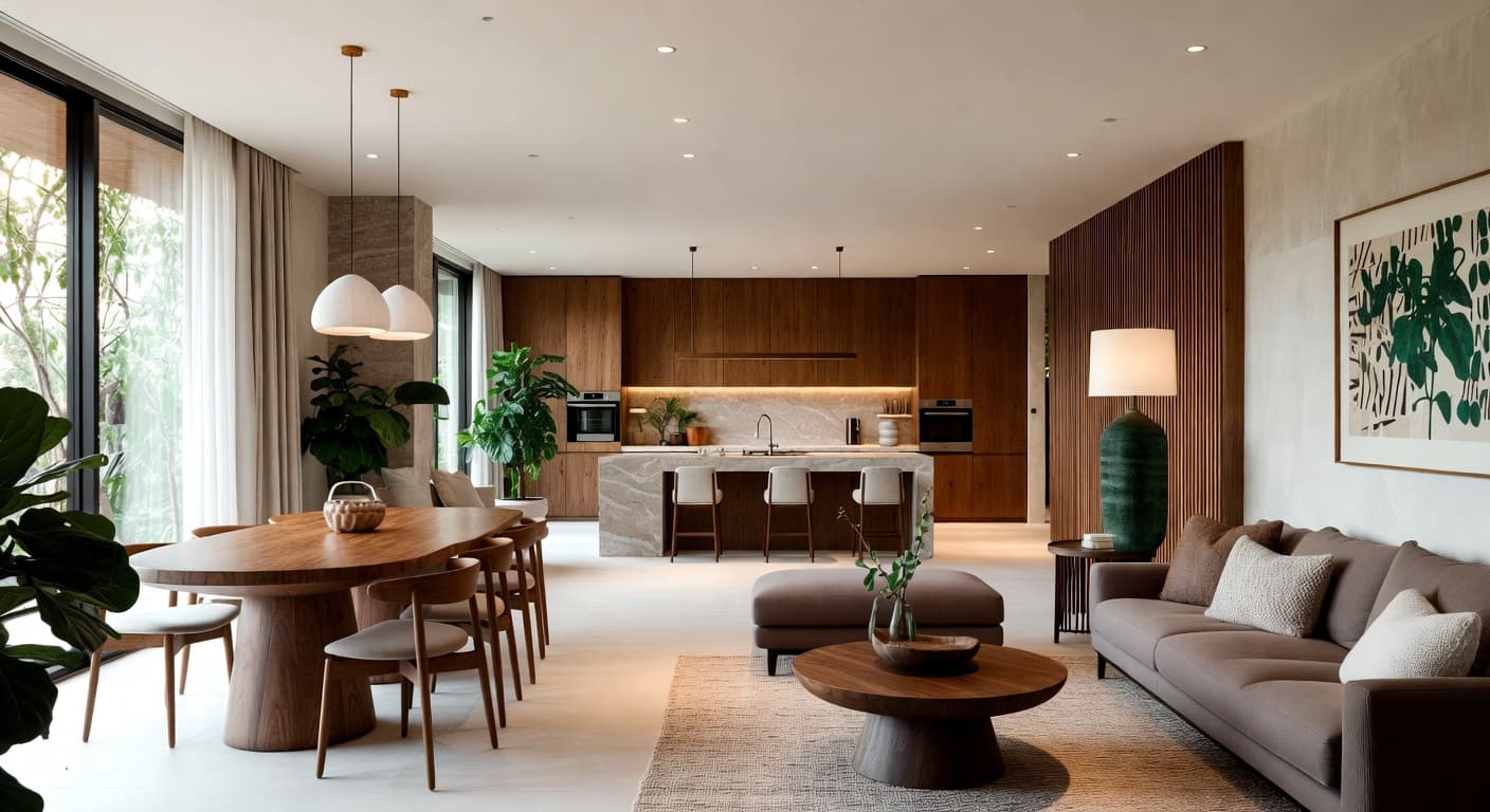 Biophilic multi-purpose room interior design - featuring biophilic style furniture, decor, colors, and layout ideas for your multi-purpose room