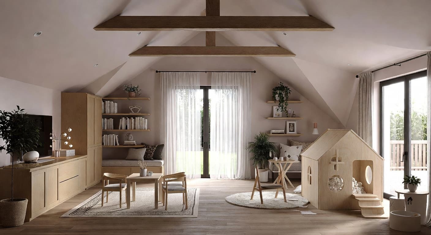 Biophilic playroom interior design - featuring biophilic style furniture, decor, colors, and layout ideas for your playroom