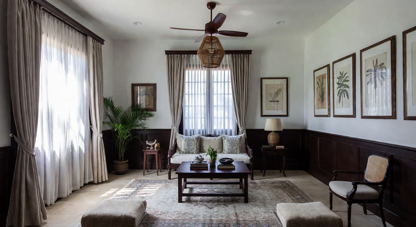 British Colonial meditation space interior design - featuring british colonial style furniture, decor, colors, and layout ideas for your meditation space