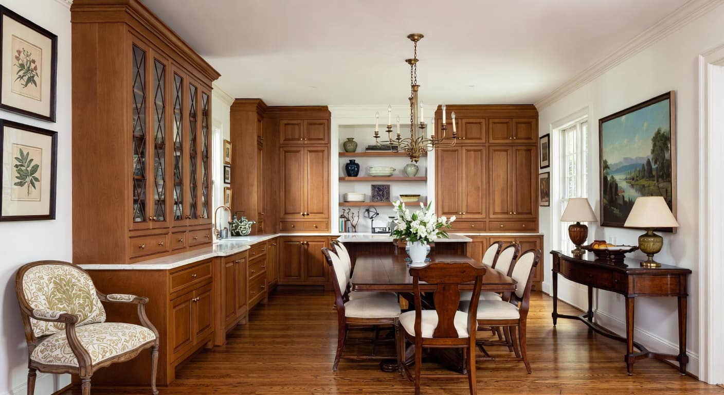 British Colonial pantry interior design - featuring british colonial style furniture, decor, colors, and layout ideas for your pantry