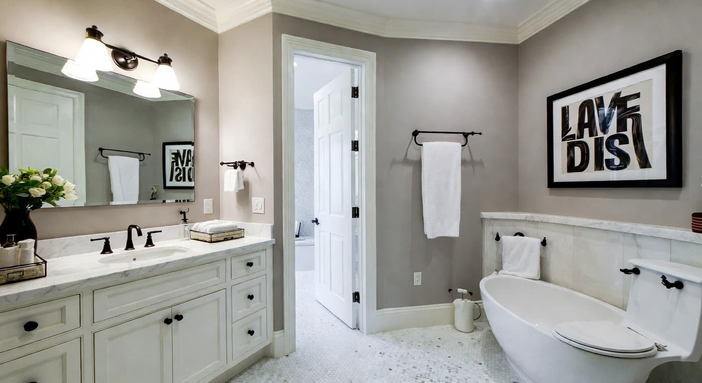 British Colonial powder room interior design - featuring british colonial style furniture, decor, colors, and layout ideas for your powder room