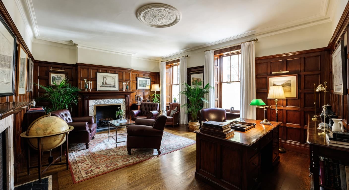 British Colonial smoking room / cigar lounge interior design - featuring british colonial style furniture, decor, colors, and layout ideas for your smoking room / cigar lounge