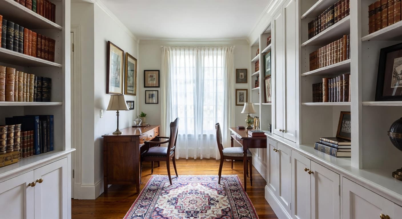 British Colonial storage room interior design - featuring british colonial style furniture, decor, colors, and layout ideas for your storage room