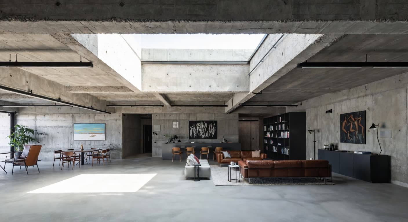 Brutalist basement interior design - featuring brutalist style furniture, decor, colors, and layout ideas for your basement