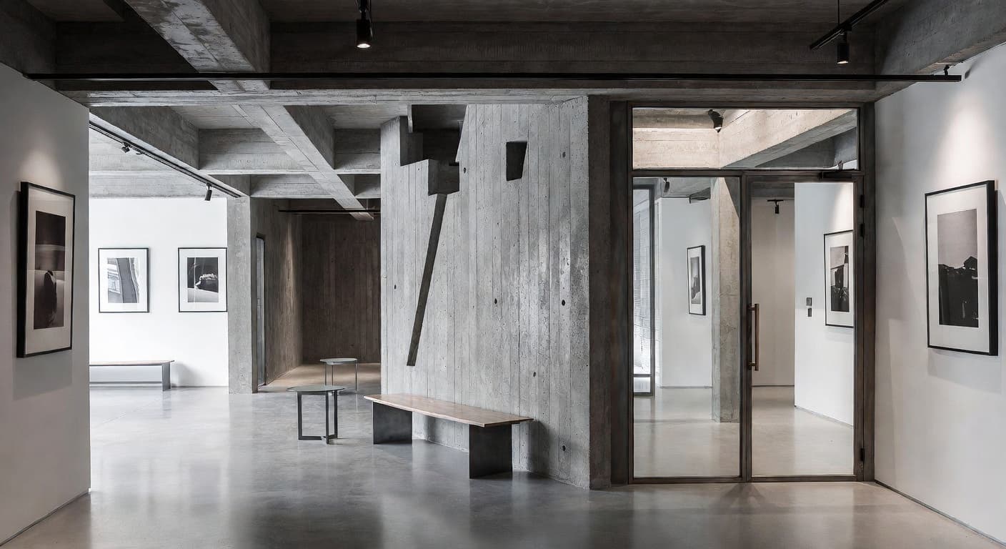 Brutalist entryway interior design - featuring brutalist style furniture, decor, colors, and layout ideas for your entryway