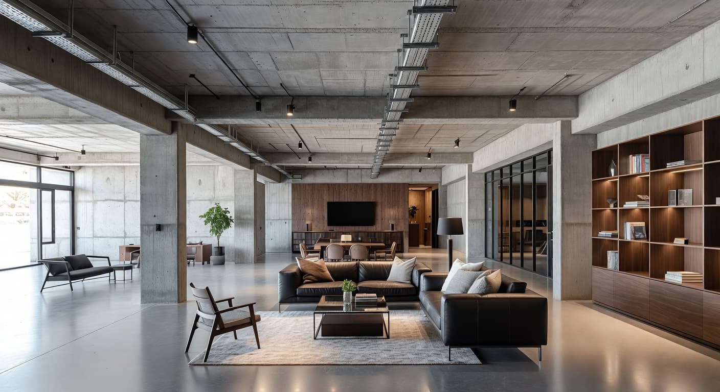 Brutalist garage interior interior design - featuring brutalist style furniture, decor, colors, and layout ideas for your garage interior