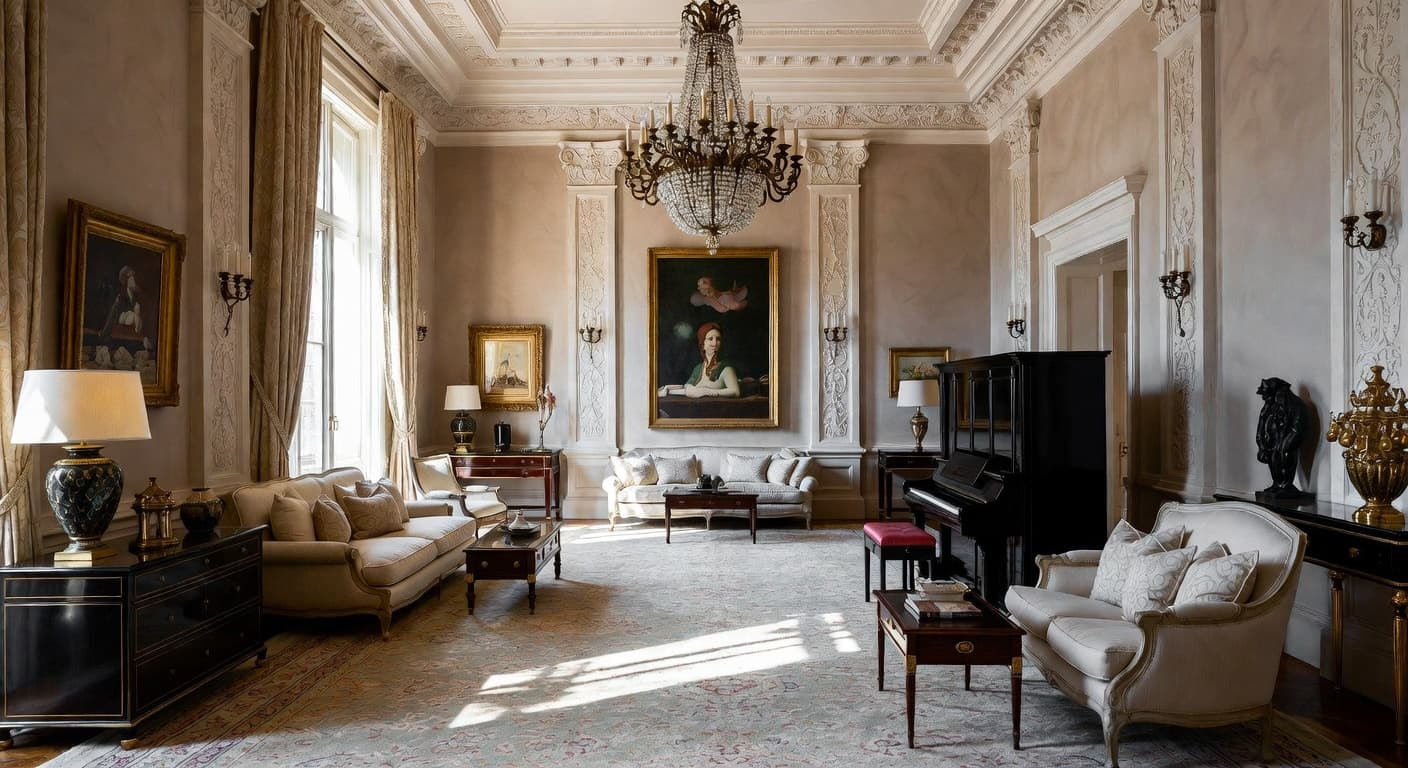 Byzantine music room interior design - featuring byzantine style furniture, decor, colors, and layout ideas for your music room