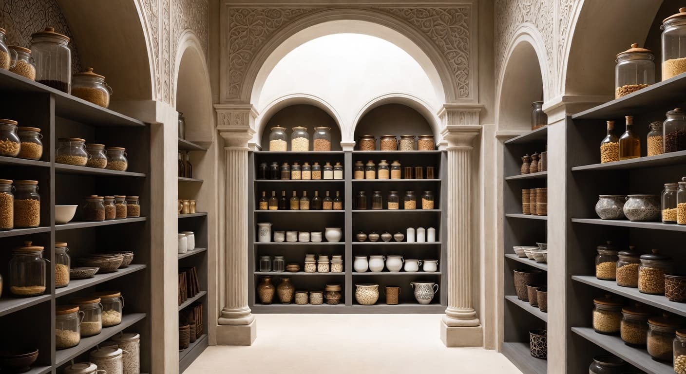 Byzantine pantry interior design - featuring byzantine style furniture, decor, colors, and layout ideas for your pantry