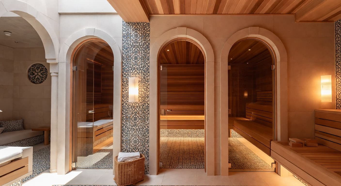 Byzantine sauna / spa room interior design - featuring byzantine style furniture, decor, colors, and layout ideas for your sauna / spa room