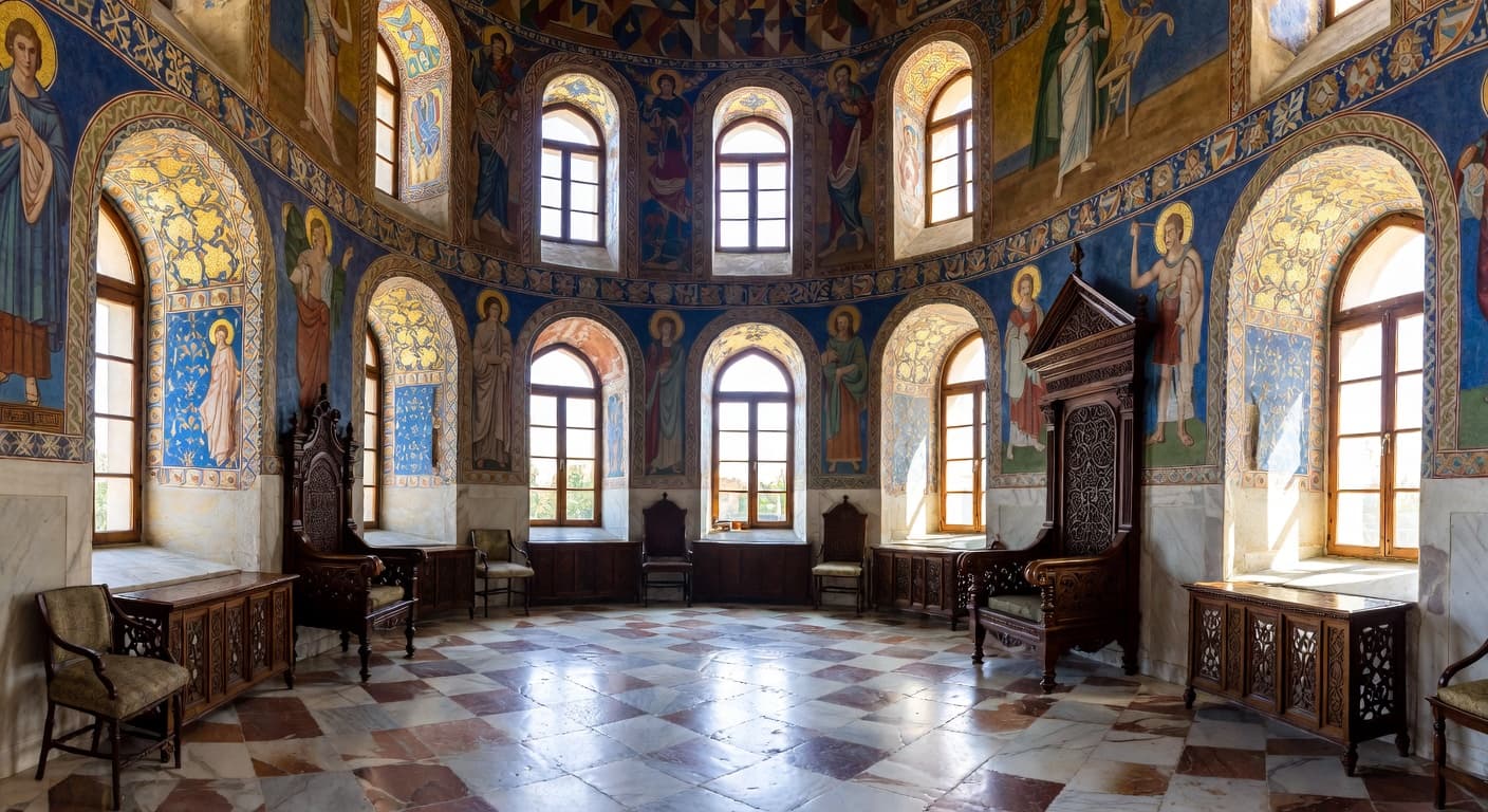 Byzantine workshop interior design - featuring byzantine style furniture, decor, colors, and layout ideas for your workshop