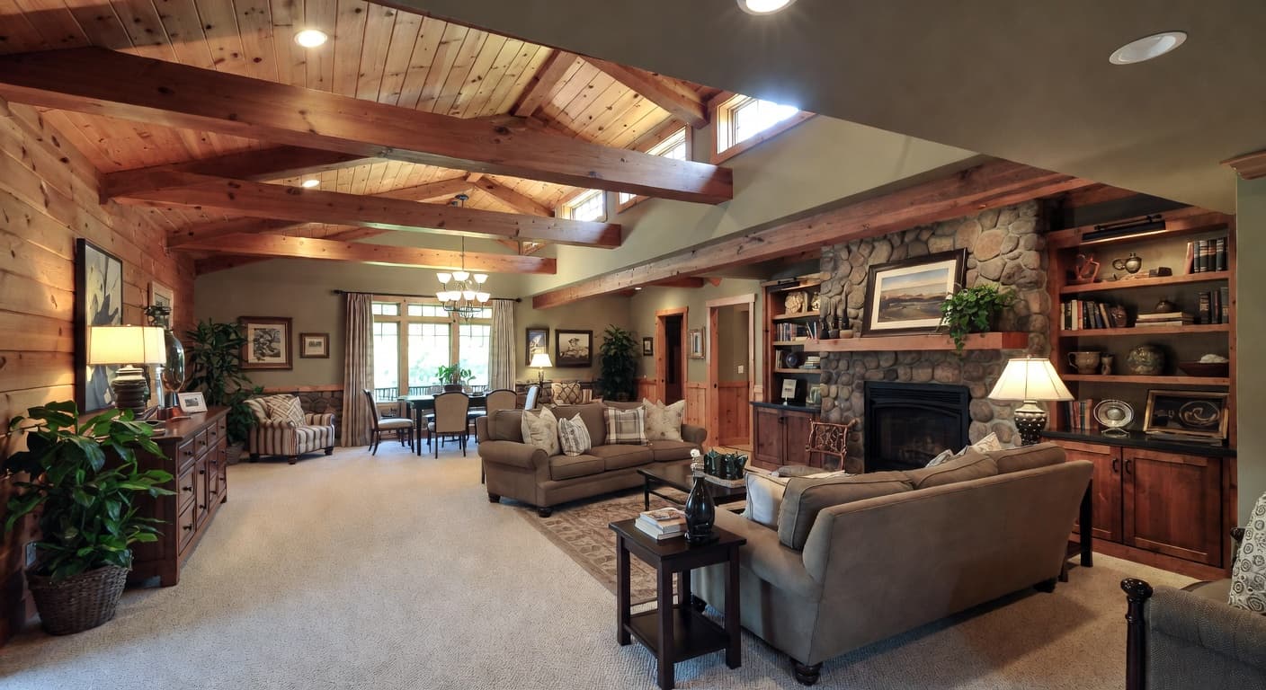 Cabin basement interior design - featuring cabin style furniture, decor, colors, and layout ideas for your basement