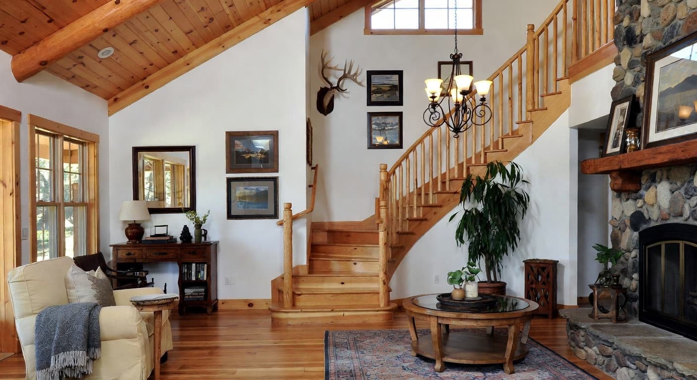 Cabin entryway interior design - featuring cabin style furniture, decor, colors, and layout ideas for your entryway