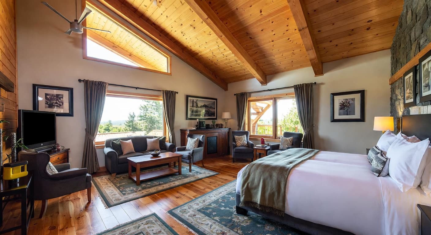 Cabin guest room interior design - featuring cabin style furniture, decor, colors, and layout ideas for your guest room