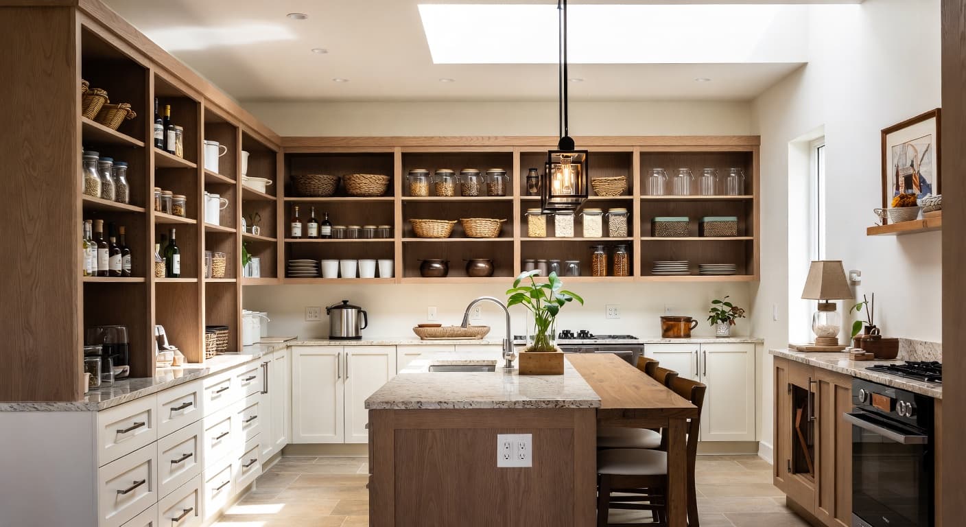 Cabin pantry interior design - featuring cabin style furniture, decor, colors, and layout ideas for your pantry