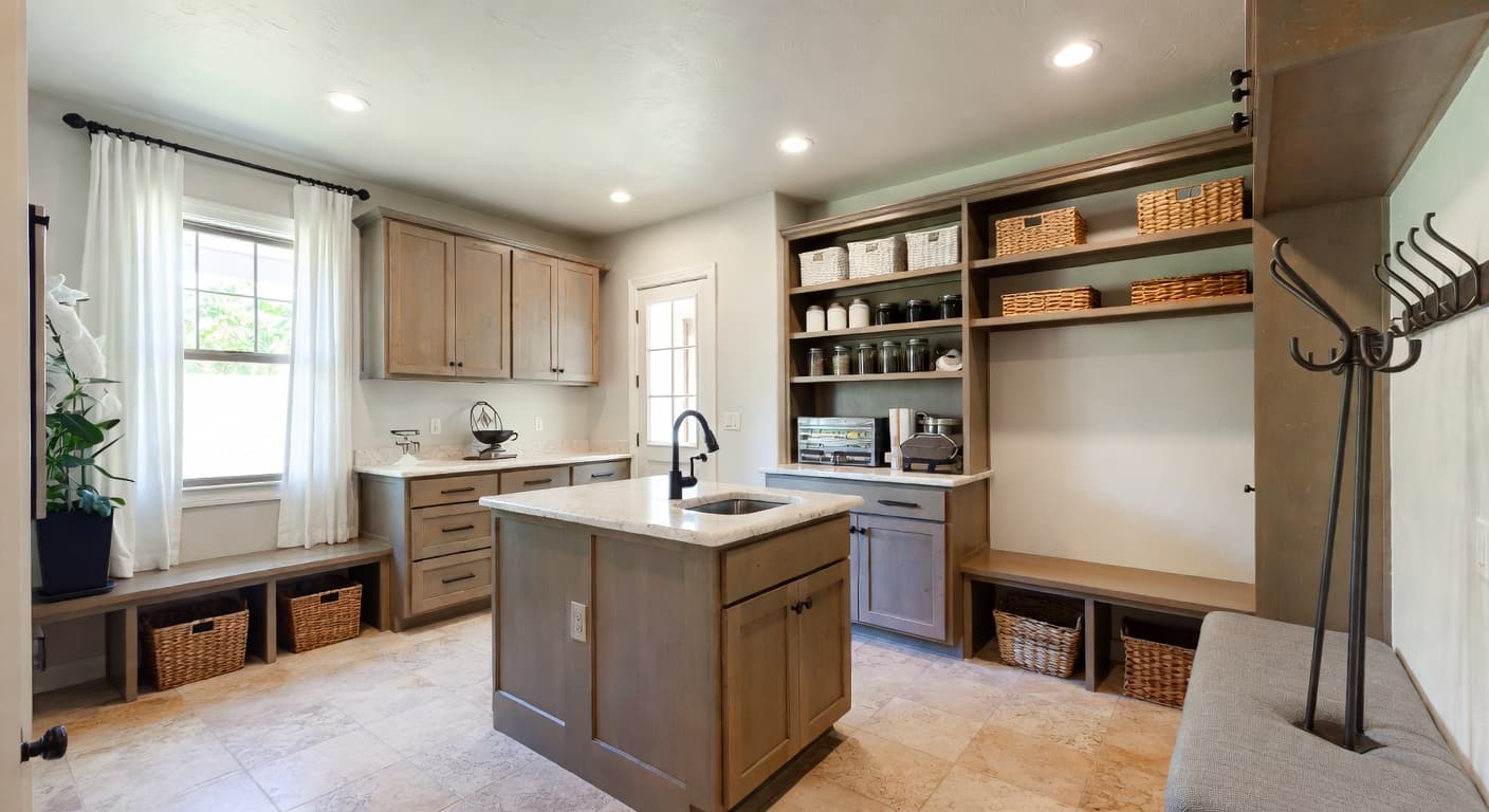 California Casual mudroom interior design - featuring california casual style furniture, decor, colors, and layout ideas for your mudroom