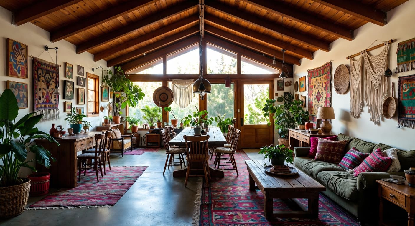 Californian Bohemian garage interior interior design - featuring californian bohemian style furniture, decor, colors, and layout ideas for your garage interior