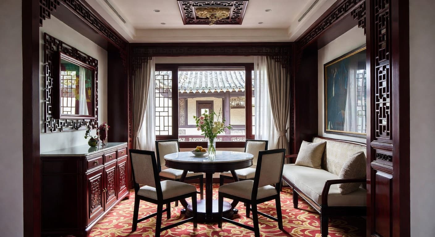 Chinese breakfast nook interior design - featuring chinese style furniture, decor, colors, and layout ideas for your breakfast nook