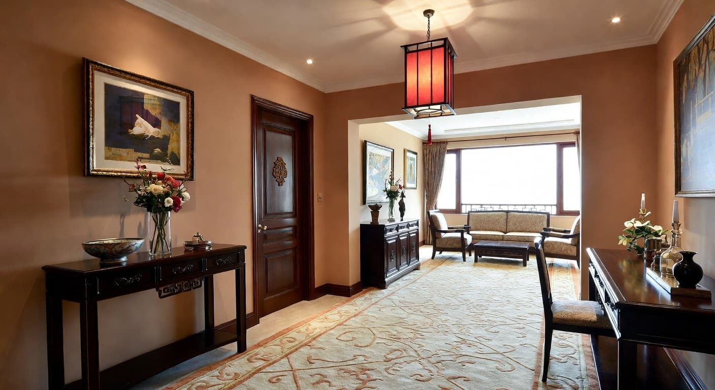 Chinese entryway interior design - featuring chinese style furniture, decor, colors, and layout ideas for your entryway