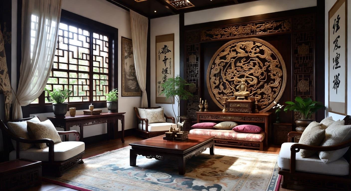 Chinese meditation space interior design - featuring chinese style furniture, decor, colors, and layout ideas for your meditation space