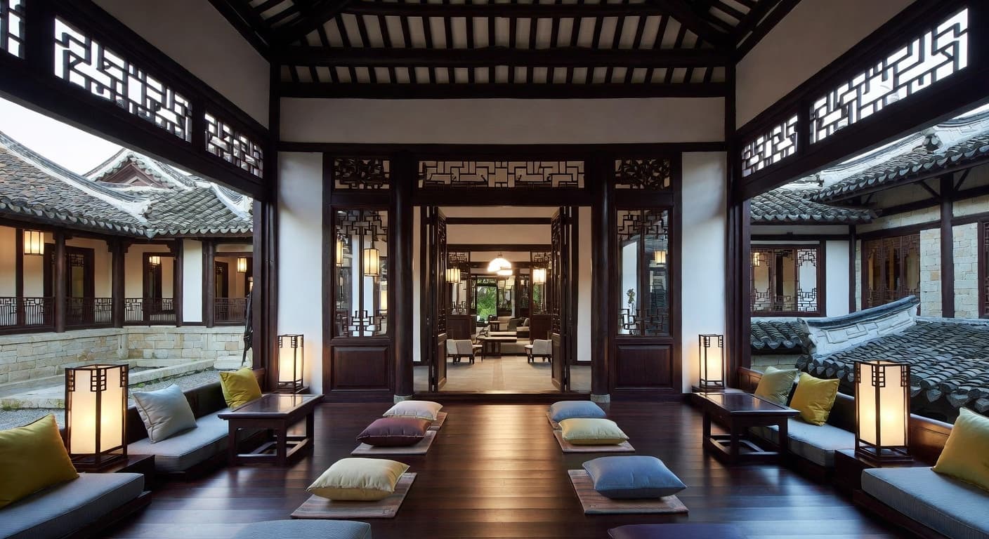 Chinese outdoor space interior design - featuring chinese style furniture, decor, colors, and layout ideas for your outdoor space