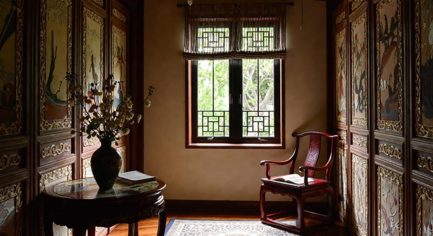 Chinese reading nook interior design - featuring chinese style furniture, decor, colors, and layout ideas for your reading nook