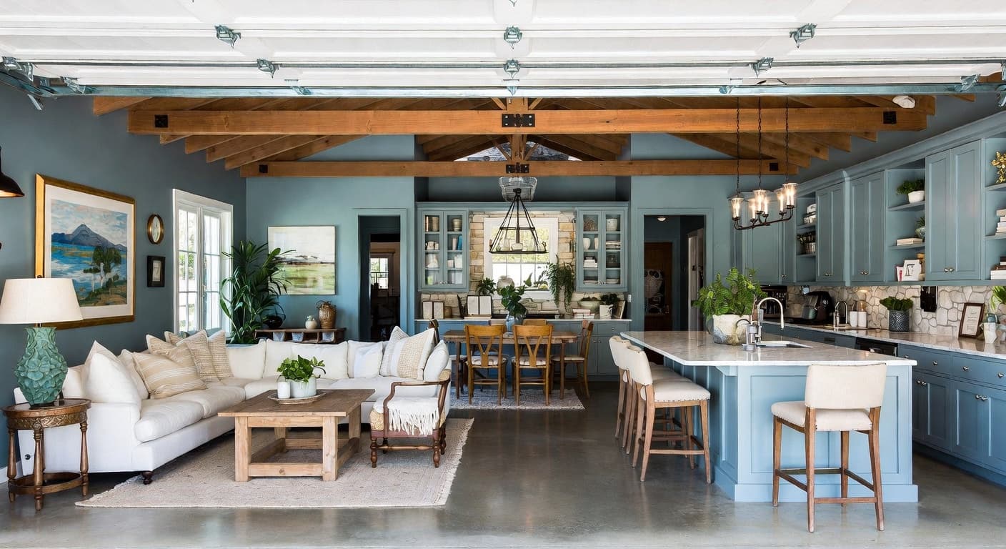 Coastal garage interior interior design - featuring coastal style furniture, decor, colors, and layout ideas for your garage interior