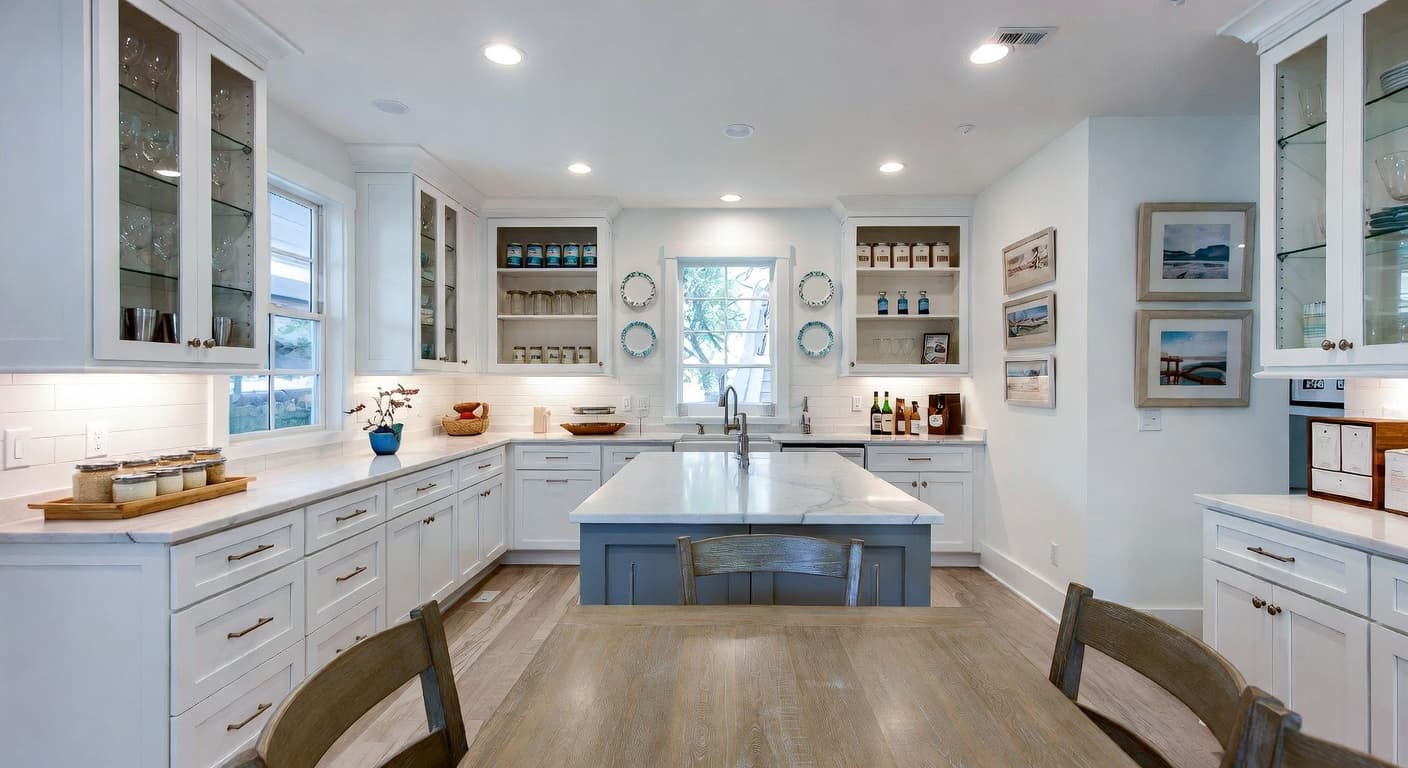 Coastal pantry interior design - featuring coastal style furniture, decor, colors, and layout ideas for your pantry