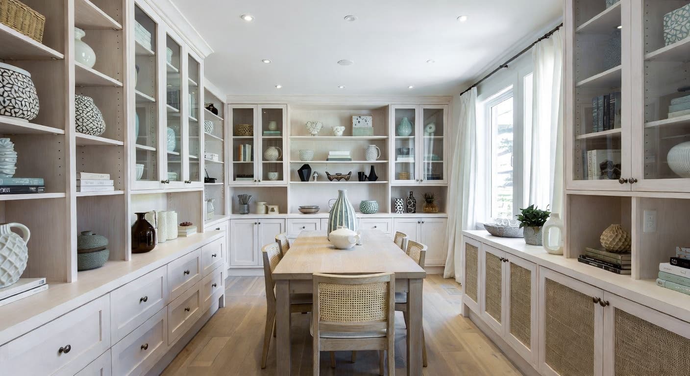 Coastal storage room interior design - featuring coastal style furniture, decor, colors, and layout ideas for your storage room