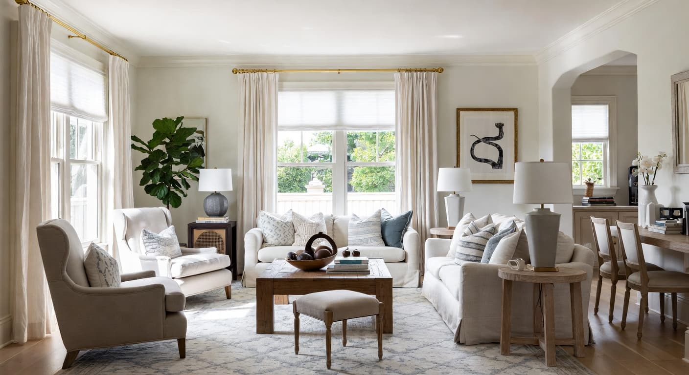 Coastal Grandmother multi-purpose room interior design - featuring coastal grandmother style furniture, decor, colors, and layout ideas for your multi-purpose room