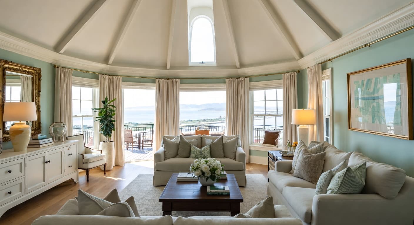 Coastal Grandmother observatory interior design - featuring coastal grandmother style furniture, decor, colors, and layout ideas for your observatory